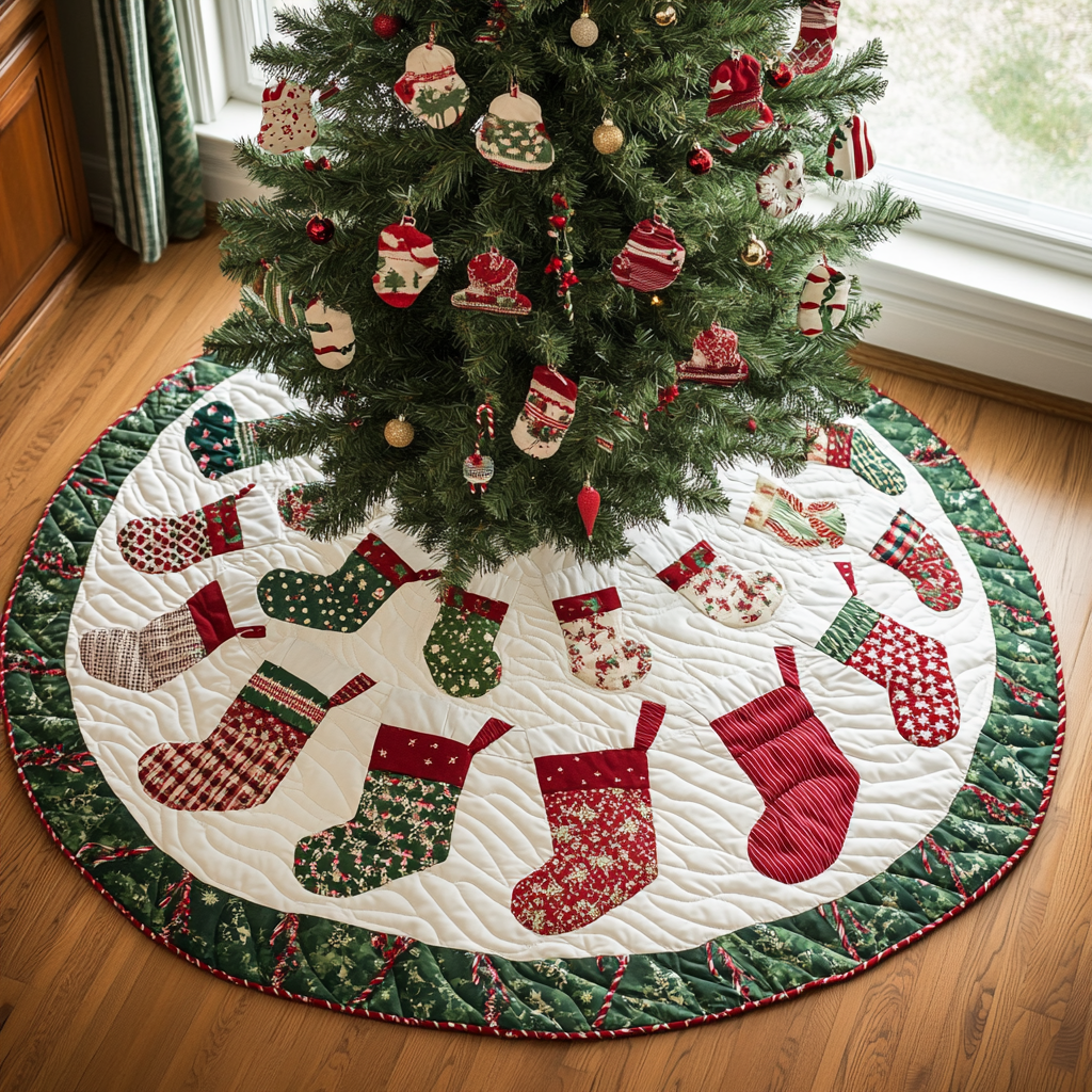 Cozy Circle Christmas Quilted Tree Skirt NCU0VL773