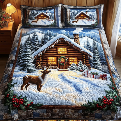 Cozy Claus Cabin 3-Piece Quilted Bedding Set NCU0DV1729