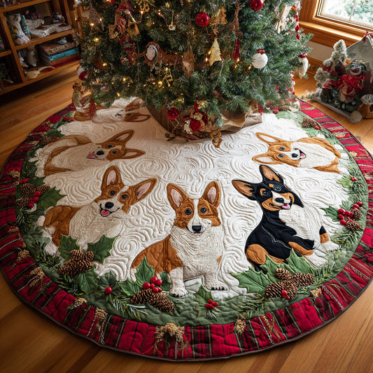 Cozy Corgi Holiday Quilted Christmas Tree Skirt NCU0DV8086
