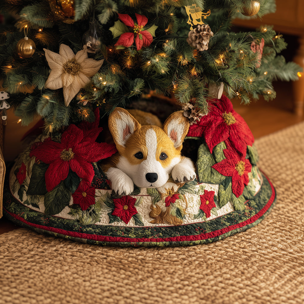 Cozy Corgi Nest Christmas Quilted Tree Skirt NCU0TH3646