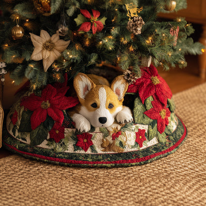 Cozy Corgi Nest Christmas Quilted Tree Skirt NCU0TH3646