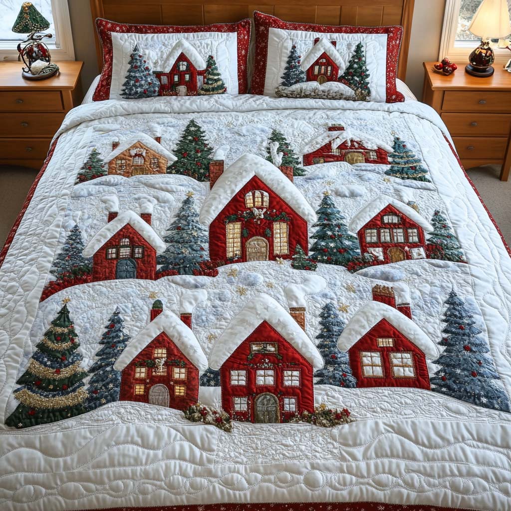 Cozy Cottage Night 3-Piece Quilted Bedding Set NCU0NT1737
