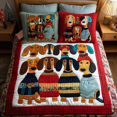 Cozy Dachshund Crew 3-Piece Quilted Bedding Set NCU0TH3606