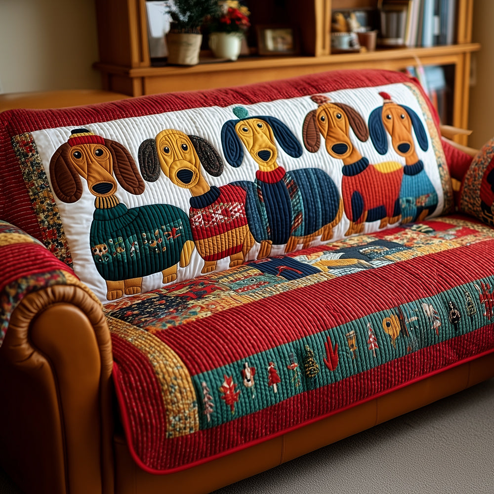 Cozy Dachshund Crew Quilted Sofa Cover NCU0TH3701