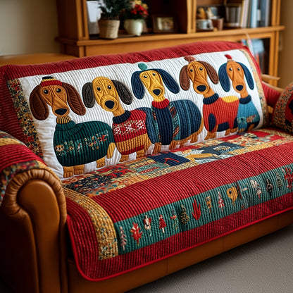 Cozy Dachshund Crew Quilted Sofa Cover NCU0TH3701