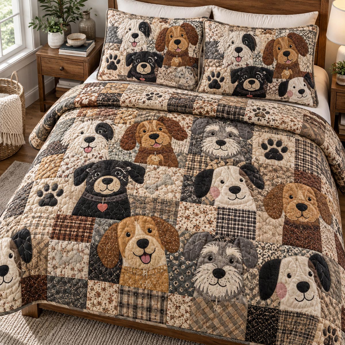 Cozy Dog Friends 3-Piece Quilted Bedding Set NCU0DV10501
