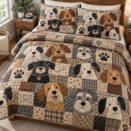 Cozy Dog Friends 3-Piece Quilted Bedding Set NCU0DV10501