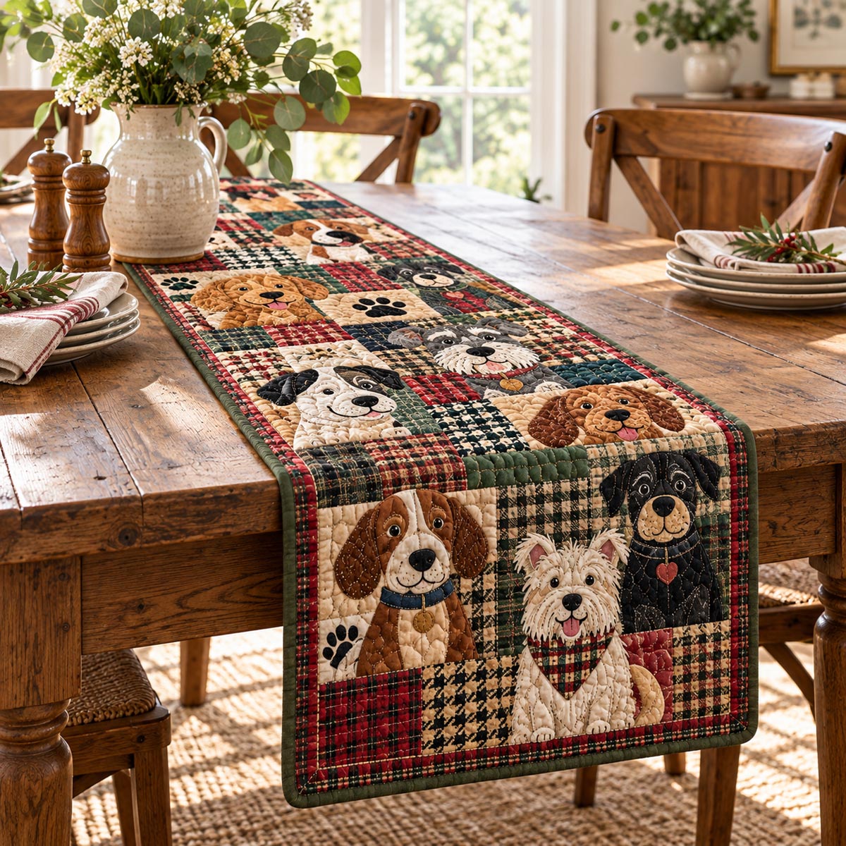 Cozy Dog Friends Quilted Table Runner NCU0DV10455
