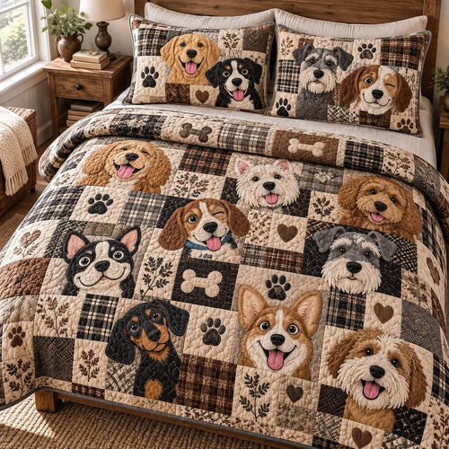 Cozy Dog Patchwork 3-Piece Quilted Bedding Set NCU0DV10516