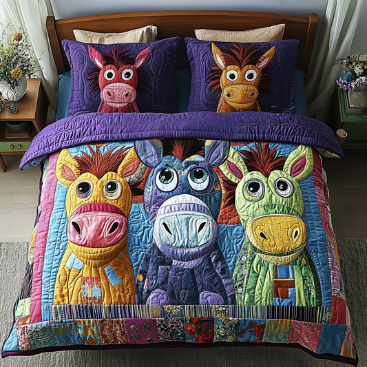 Cozy Donkeys 3-Piece Quilted Bedding Set NCU0VH3517