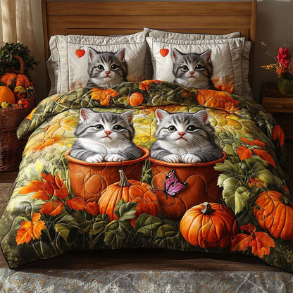Cozy Feline Fall 3-Piece Quilted Bedding Set NCU0NT8832