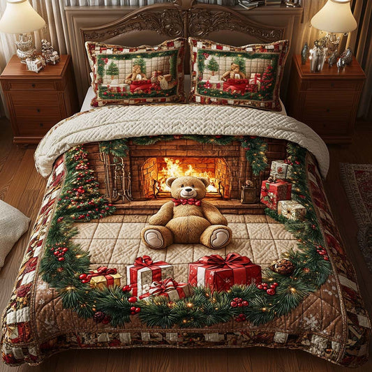 Cozy Fireplace 3-Piece Quilted Bedding Set NCU0NT2270