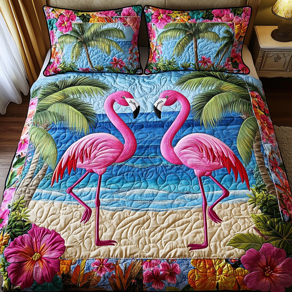 Cozy Flamingo 3-Piece Quilted Bedding Set NCU0DK9043