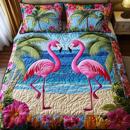 Cozy Flamingo 3-Piece Quilted Bedding Set NCU0DK9043