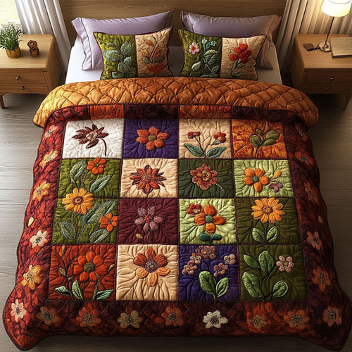 Cozy Floral 3-Piece Quilted Bedding Set NCU0NT4054