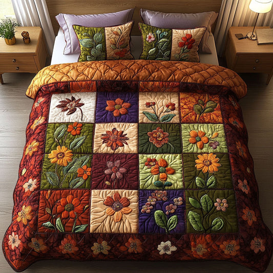 Cozy Floral 3-Piece Quilted Bedding Set NCU0NT4054