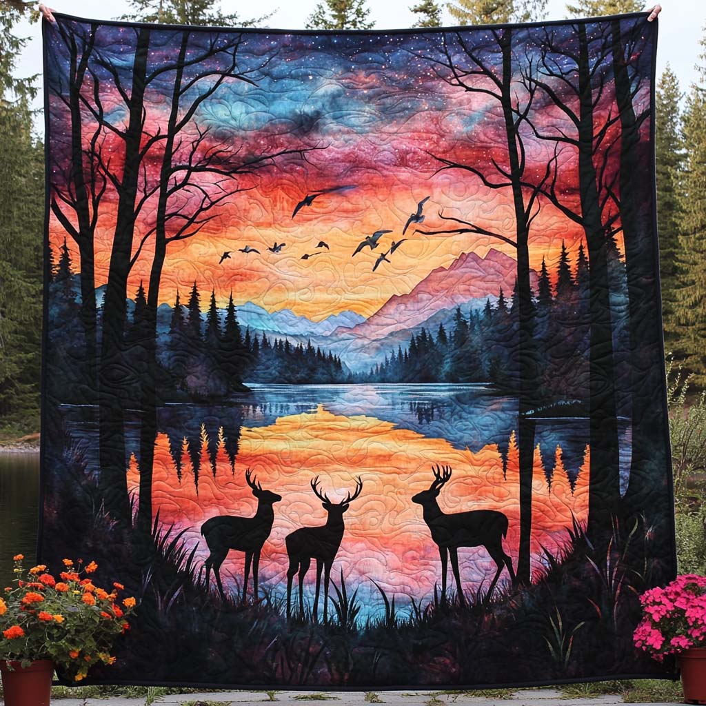Cozy Forest Deer Quilted Blanket NCU0NT8113