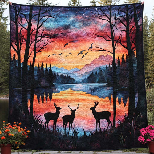 Cozy Forest Deer Quilted Blanket NCU0NT8113