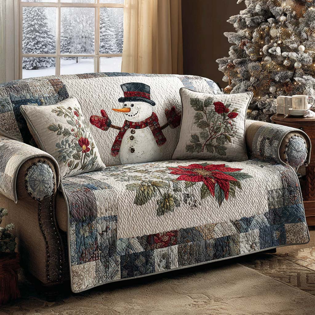 Cozy Forest Snowman Quilted Sofa Cover NCU0XD2077