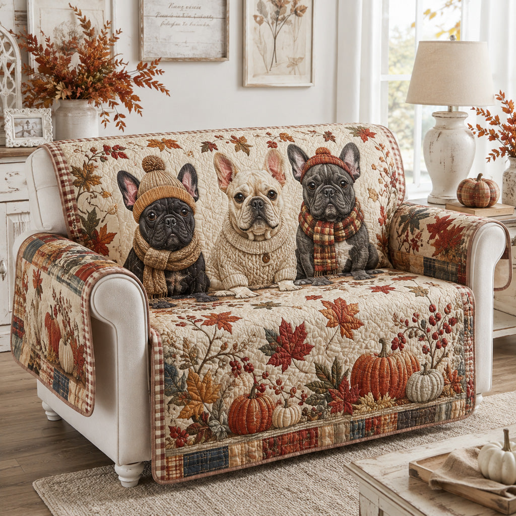 Cozy Frenchie Haven Quilted Sofa Cover NCU0HH2109