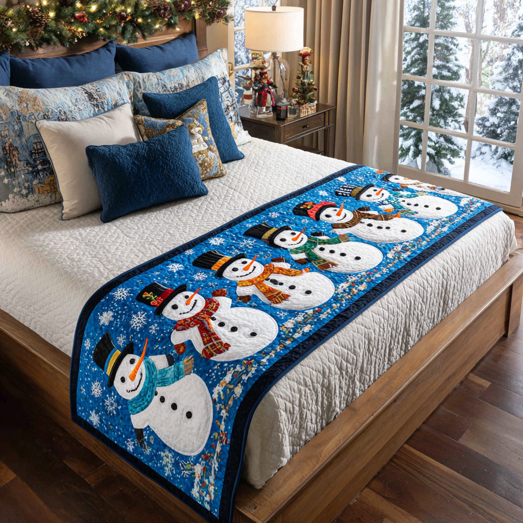 Cozy Frosty Gathering Quilted Bed Runner NCU0DV8594