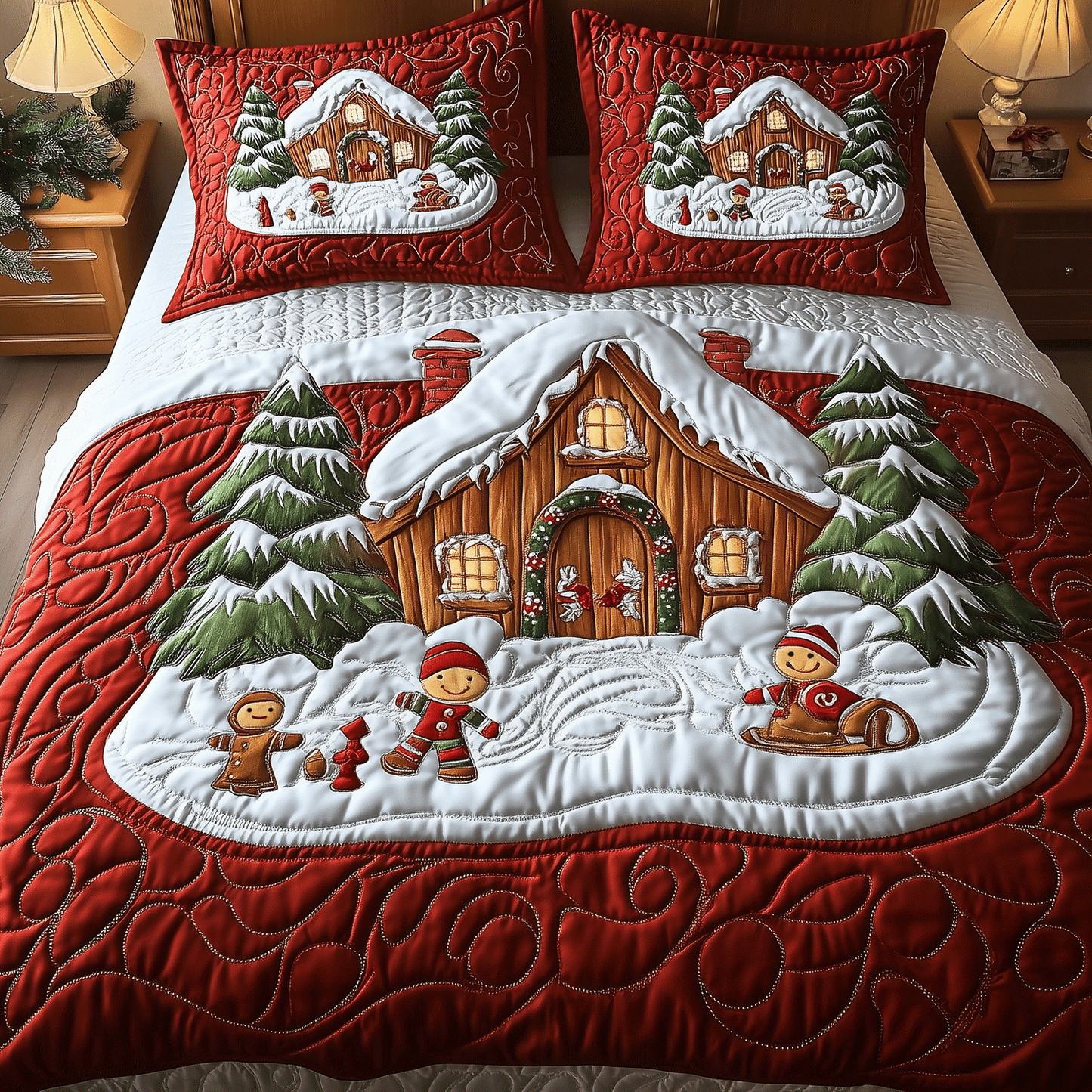 Cozy Gingerbread Dreams 3-Piece Quilted Bedding Set NCU0TH2218