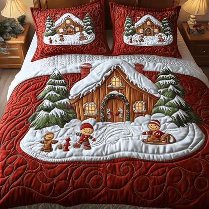 Cozy Gingerbread Dreams 3-Piece Quilted Bedding Set NCU0TH2218