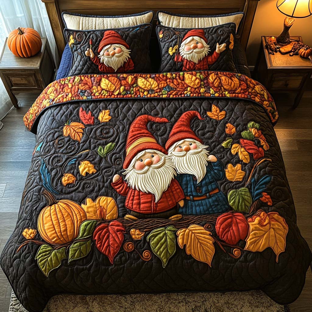 Cozy Gnome Harvest 3-Piece Quilted Bedding Set NCU0NT8364