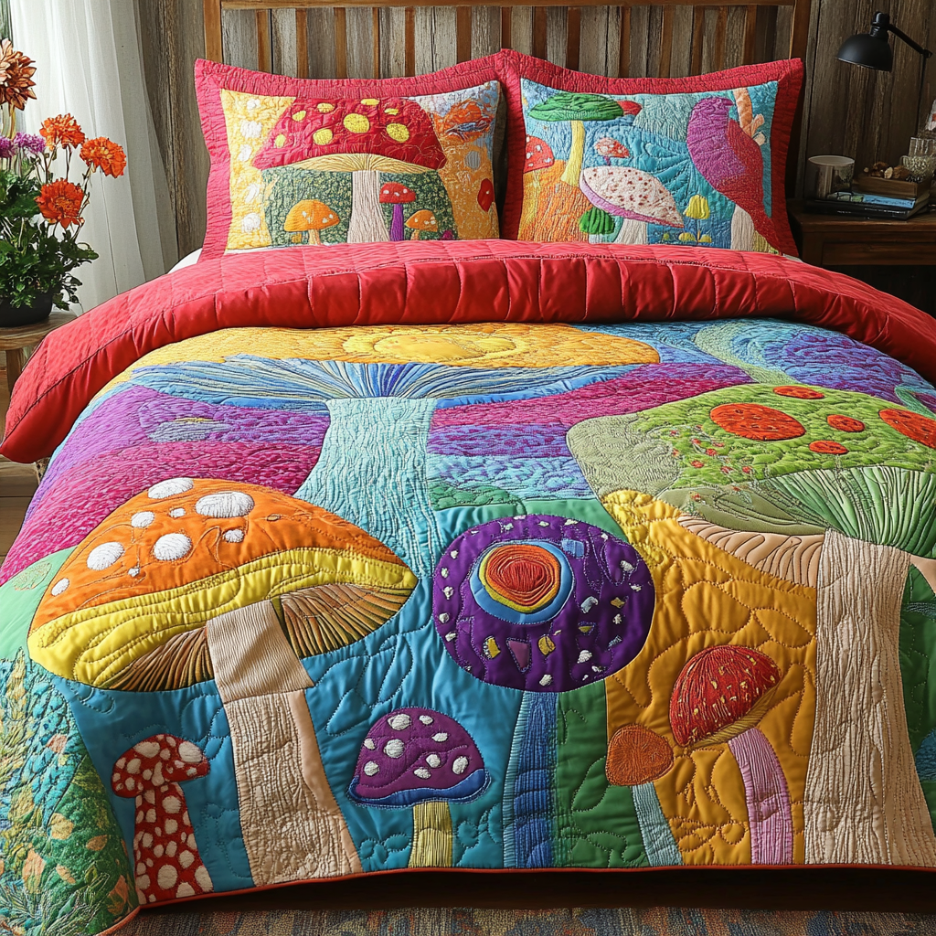 Mushroom Meadow 3-Piece Quilted Bedding Set NCU0VT180