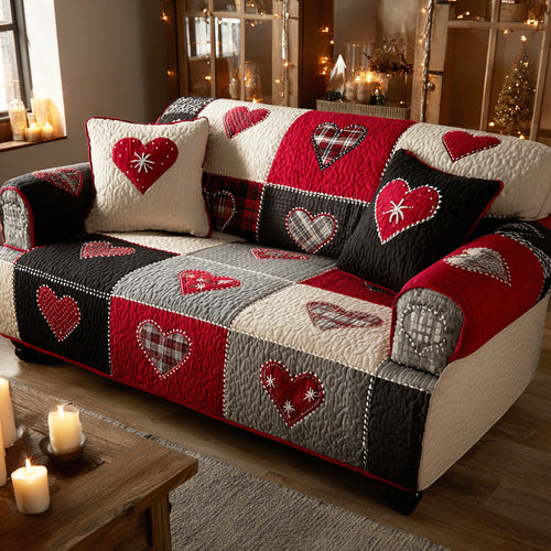 Cozy Heart Christmas Quilted Sofa Cover NCU0TD1876