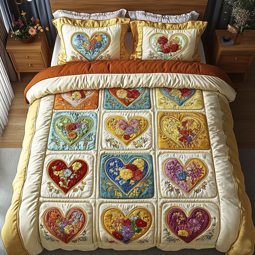 Cozy Hearts 3-Piece Quilted Bedding Set NCU0VH3013