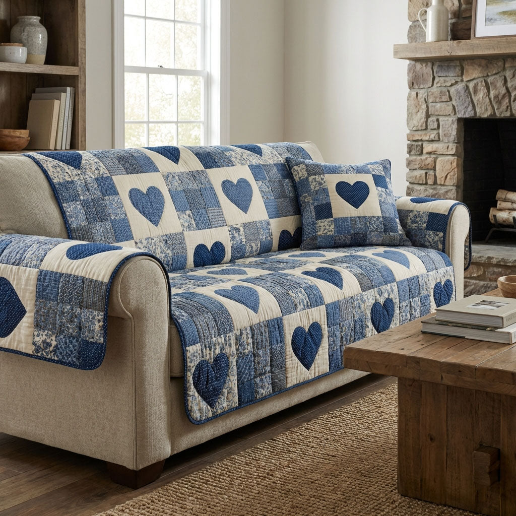 Cozy Hearts Quilted Sofa Cover NCU0DK12179