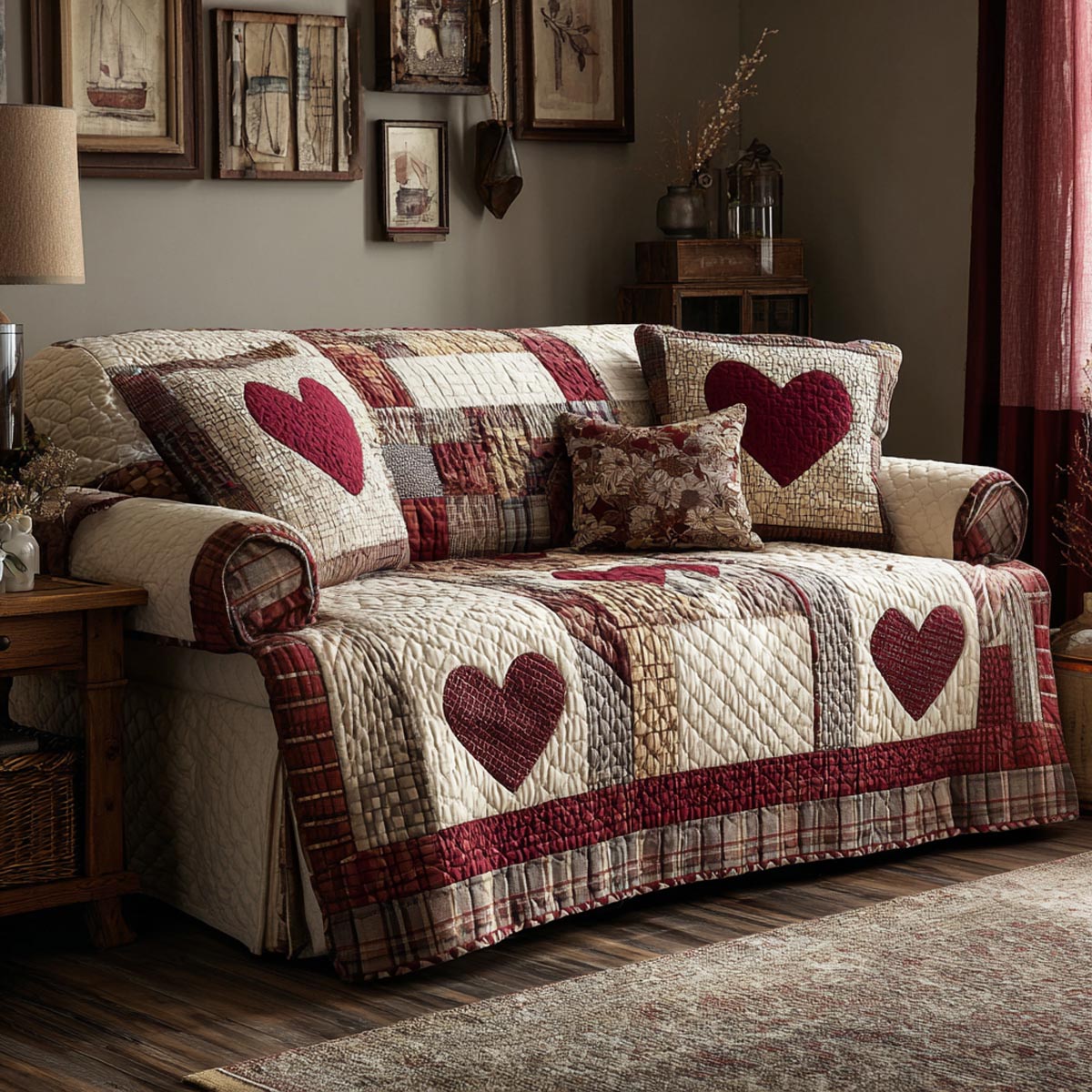 Cozy Hearts Quilted Sofa Cover NCU0DV9125