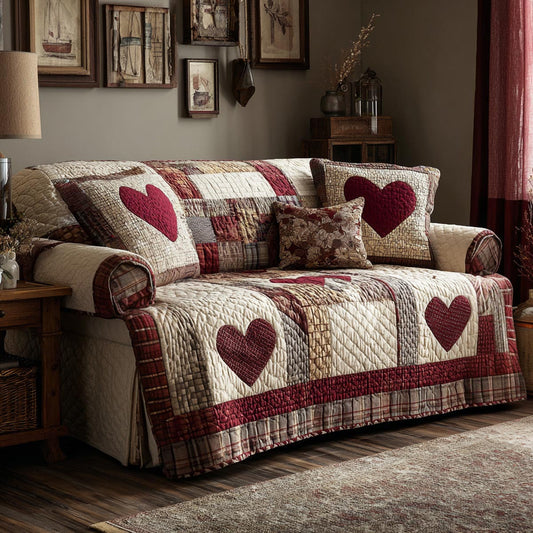 Cozy Hearts Quilted Sofa Cover NCU0DV9125