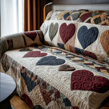 Cozy Hearts Quilted Sofa Cover NCU0NT11518