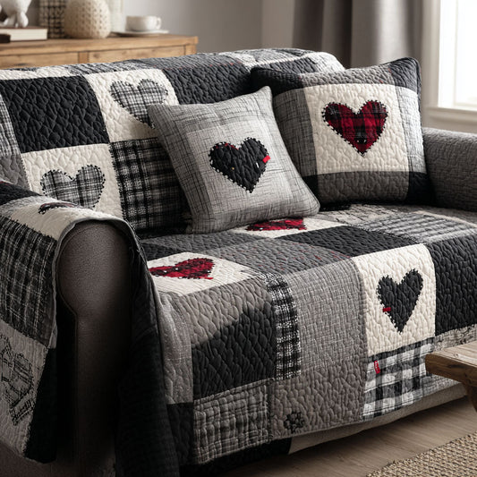 Cozy Hearts Quilted Sofa Cover NCU0NT11876