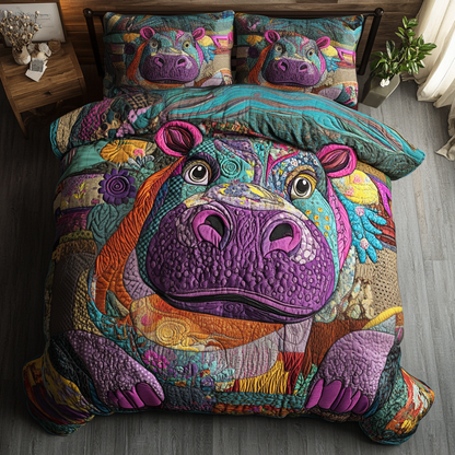 Cozy Hippo 3-Piece Quilted Bedding Set NCU0VH5406