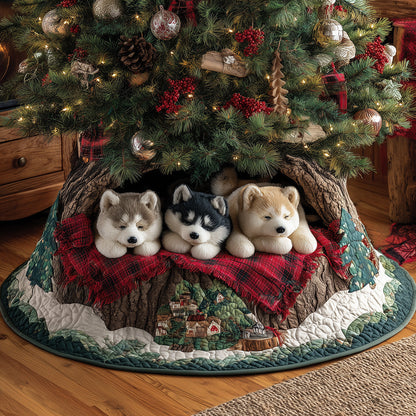 Cozy Husky Nights Christmas Quilted Tree Skirt NCU0TH3662