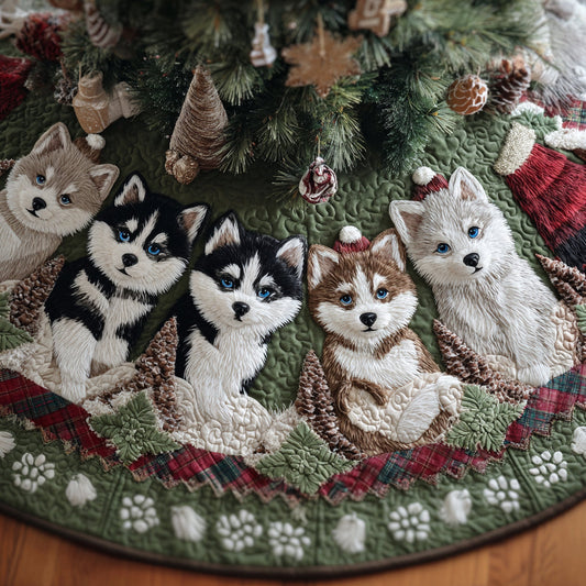 Cozy Husky Wonderland Quilted Christmas Tree Skirt NCU0DV8061