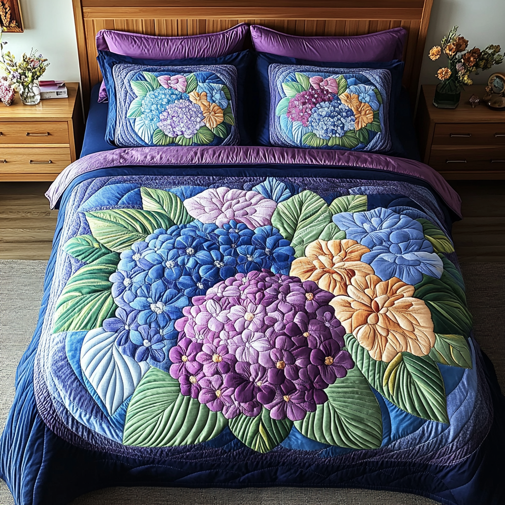 Cozy Hydrangea 3-Piece Quilted Bedding Set NCU0VH3470