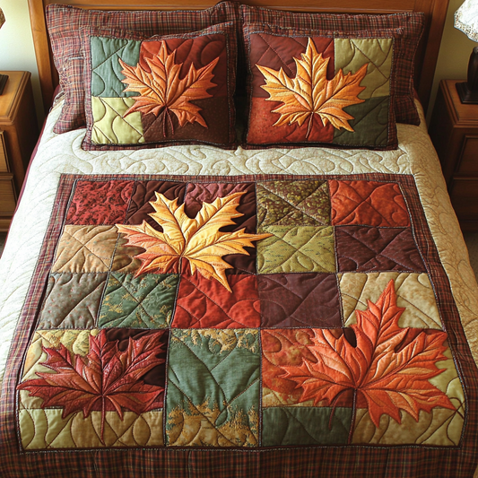 Cozy Leaves 3-Piece Quilted Bedding Set NCU0DK8668