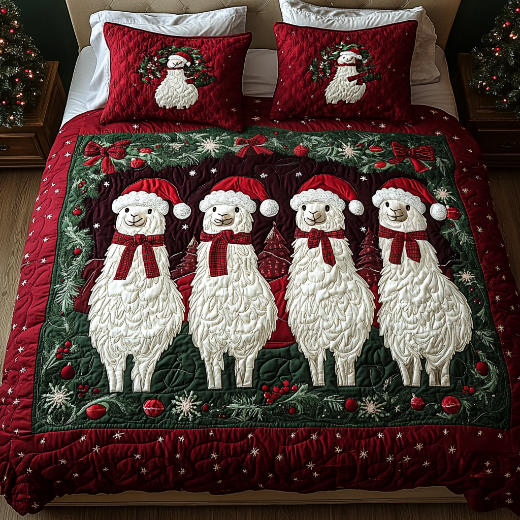 Cozy Llama Christmas 3-Piece Quilted Bedding Set NCU0VH1000