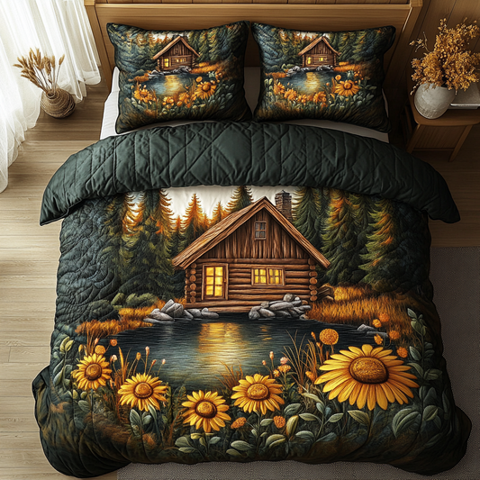 Cozy Log Cabin 3-Piece Quilted Bedding Set NCU0DK3574