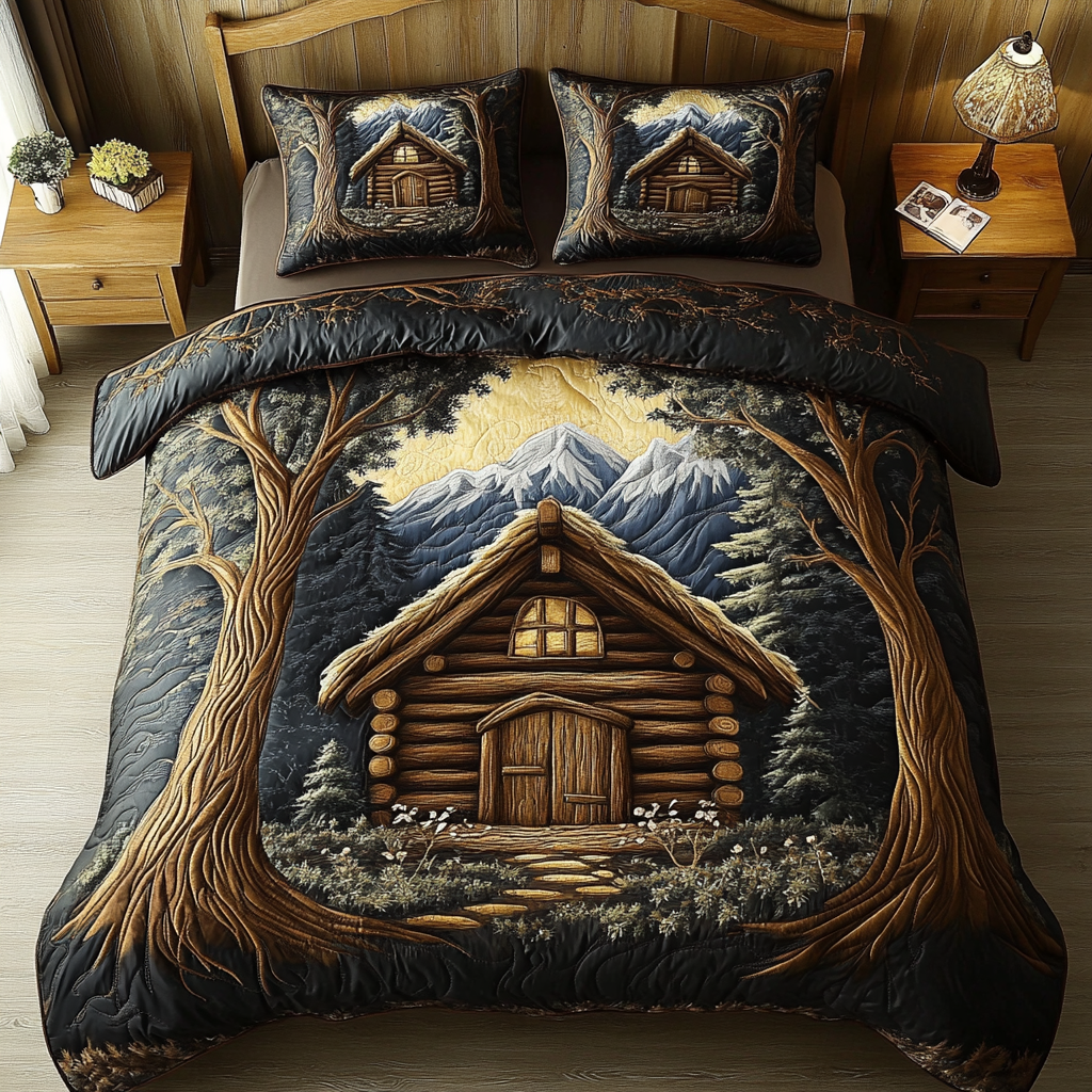 Cozy Log Cabin 3-Piece Quilted Bedding Set NCU0DK3672