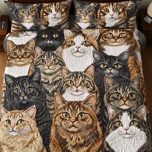 Cozy Meow 3-Piece Quilted Bedding Set NCU0DK5679