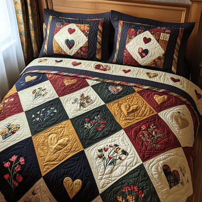 Cozy Patch Hearts 3-Piece Quilted Bedding Set NCU0DV5782