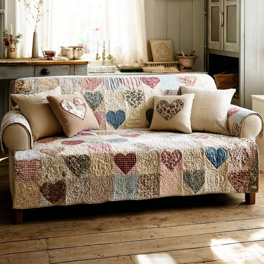 Cozy Patch Hearts Quilted Sofa Cover NCU0TV1477