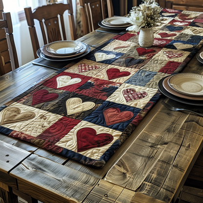 Cozy Patch Hearts Quilted Table Runner NCU0DV5794