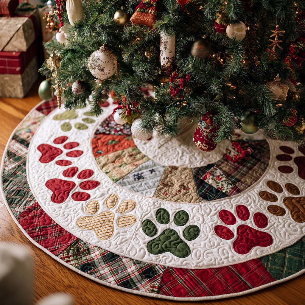 Cozy Paw Christmas Quilted Tree Skirt NCU0NT9960
