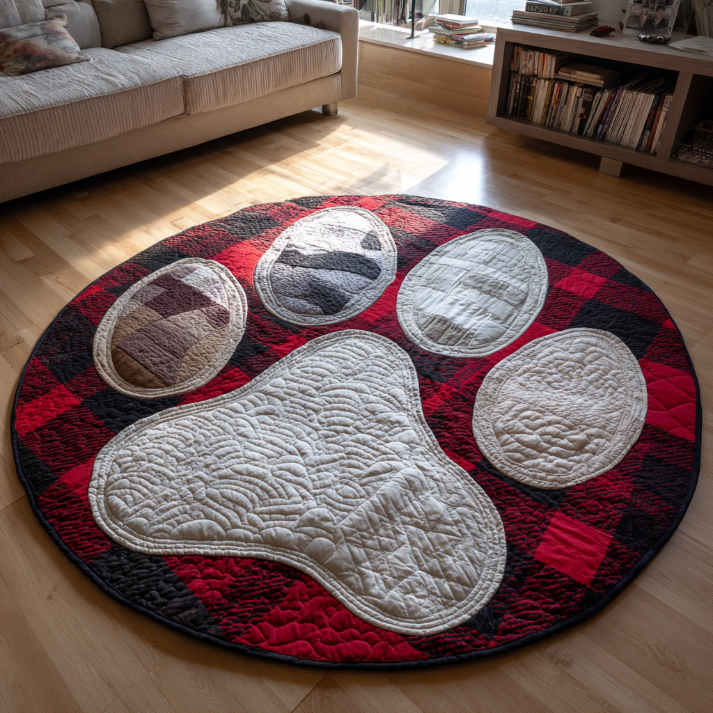 Cozy Paw Print Quilted Round Mat NCU0HH223